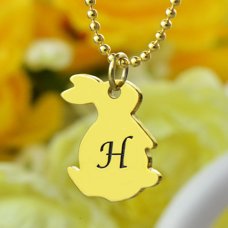 Dainty Personalized Rabbit Initial Charm Pendant Necklace