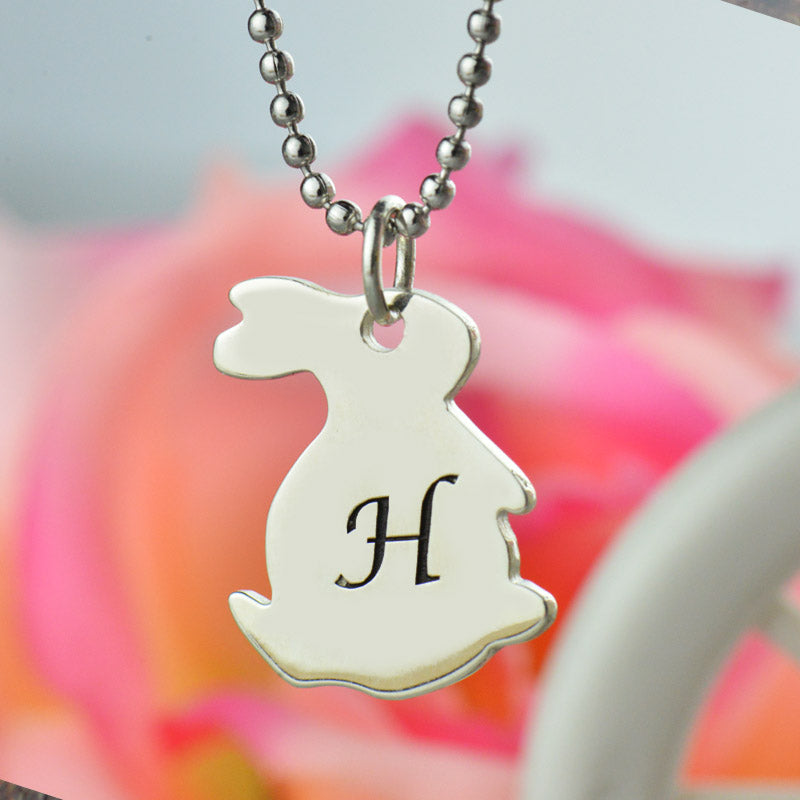 Dainty Personalized Rabbit Initial Charm Pendant Necklace