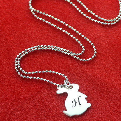 Dainty Personalized Rabbit Initial Charm Pendant Necklace