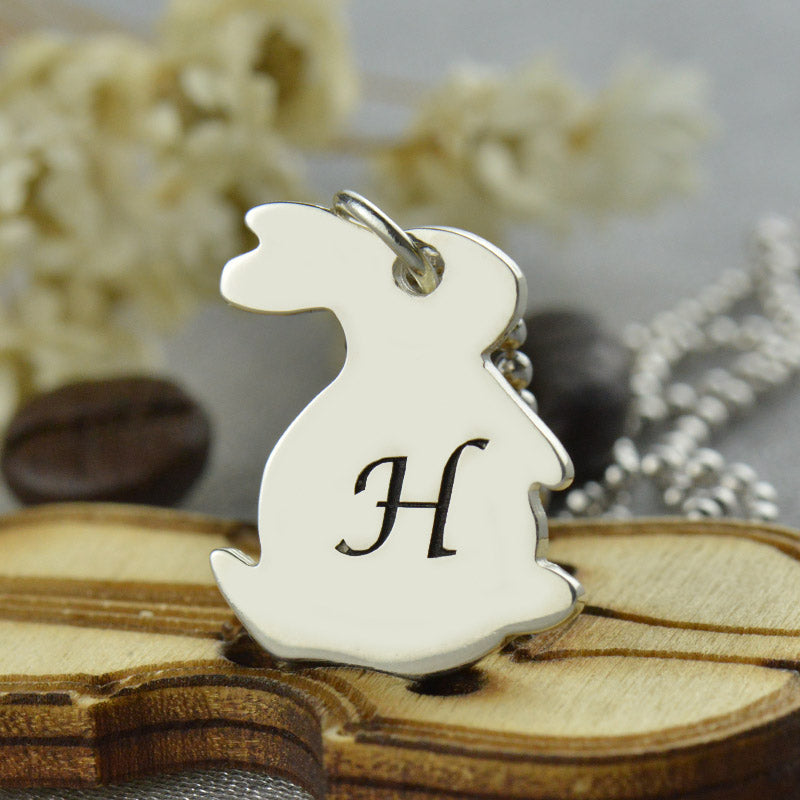 Dainty Personalized Rabbit Initial Charm Pendant Necklace