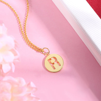 Dainty 18K Gold Plated Personalized Cut Out Initial Disc Necklace