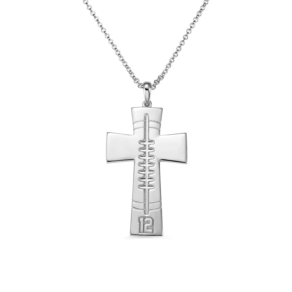 Engraved Football Cross Necklace, personalized gift for football players, custom necklace for football