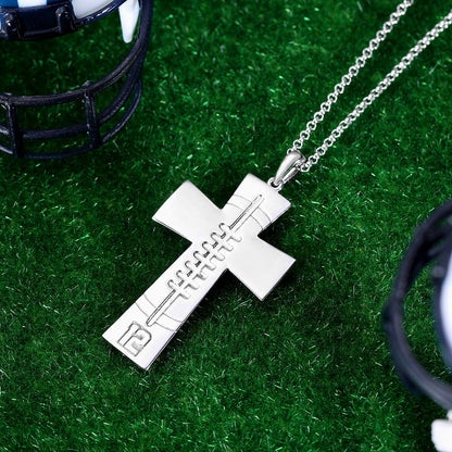 Engraved Football Cross Necklace, personalized gift for football players, custom necklace for football