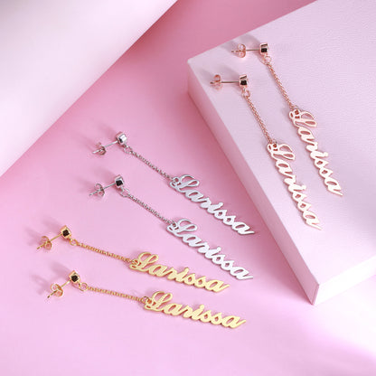 Personalized Name Chain Drop Earring, Custom Name Drop Earrings