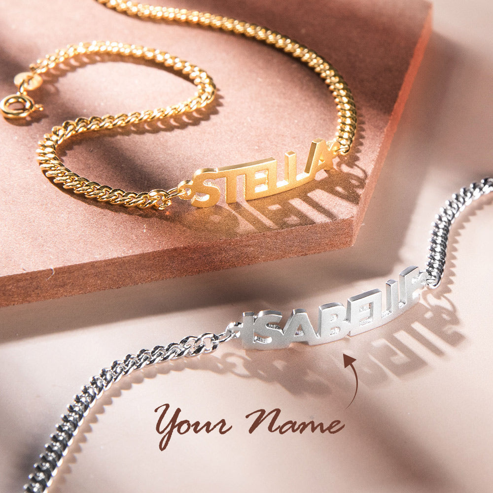 Personalized Bold Curb Chain Name Bracelet, custom statement name bracelet