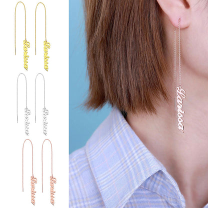 Personalized Vertical Name Drop Earrings, Custom Name Earring