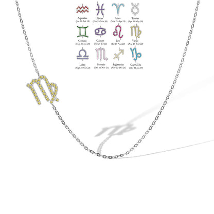 Custom Zodiac Sign Sideway Necklace with Birthstone - Symbol Style, personalized necklace for horoscope lovers