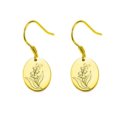 Engraved Birth Flower Earrings, Custom Floral Earring for her, Personalized Dainty Drop Earrings