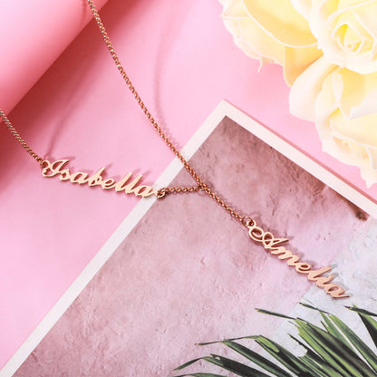 Dainty Personalized Two Names Y-shaped Necklace in stainless steel