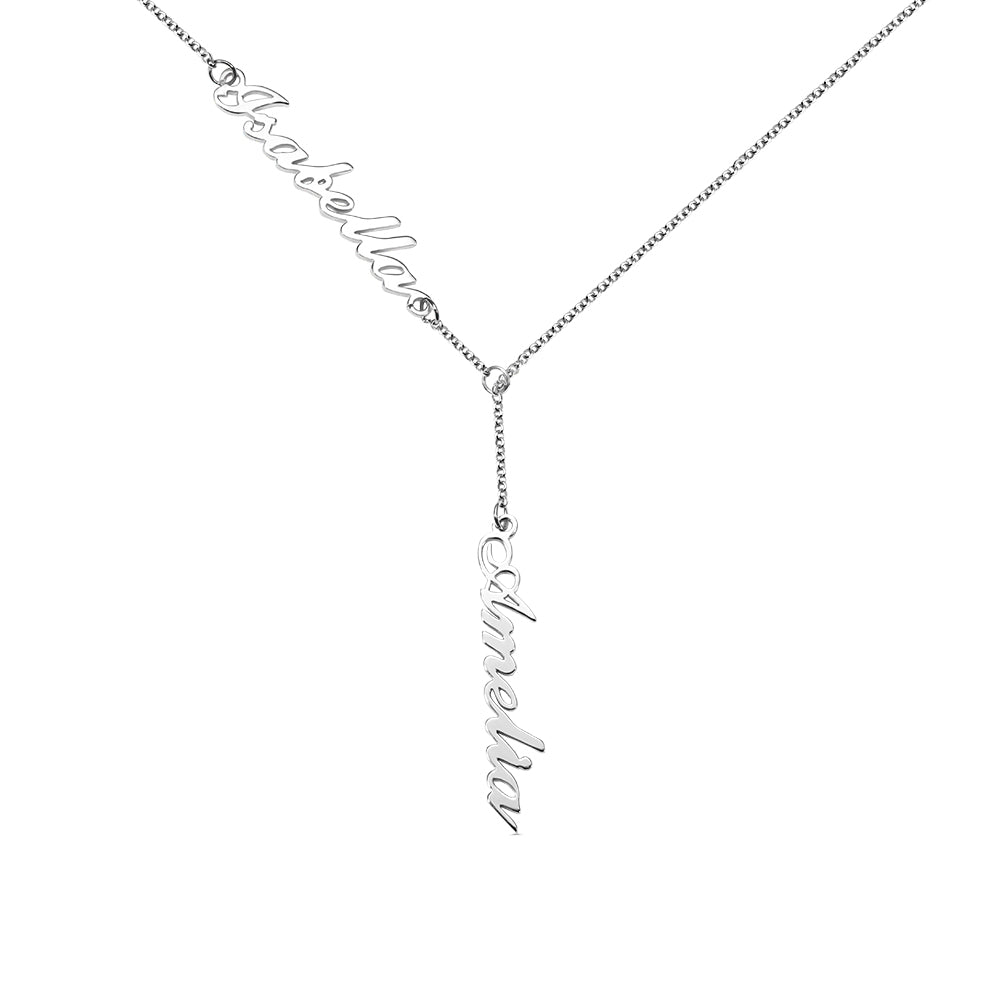 Dainty Personalized Two Names Y-shaped Necklace in stainless steel