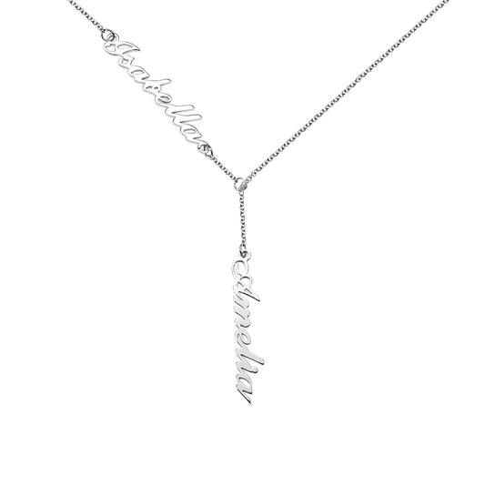 Dainty Personalized Two Names Y-shaped Necklace in stainless steel