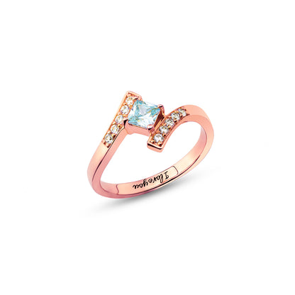 Engraved Princess-Cut Birthstone Ring Sterling Silver