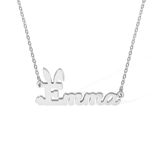 Dainty Personalized Name Easter Bunny Necklace Stainless Steel