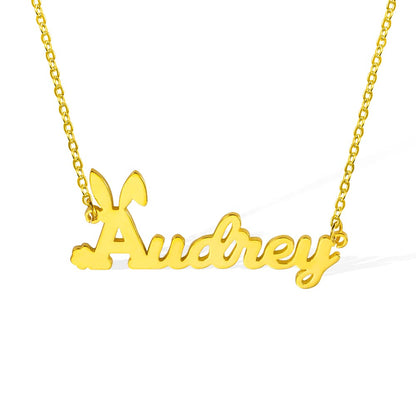 Dainty Personalized Name Easter Bunny Necklace Stainless Steel