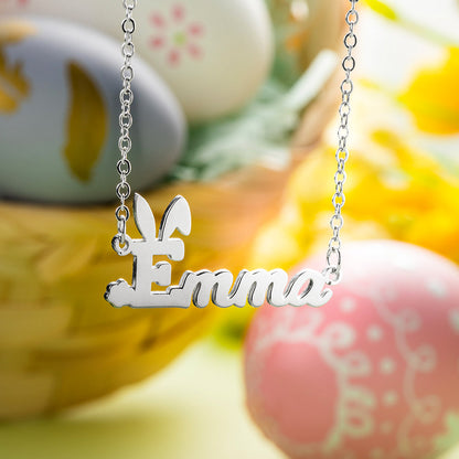 Dainty Personalized Name Easter Bunny Necklace Stainless Steel