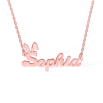 Dainty Personalized Name Easter Bunny Necklace Stainless Steel