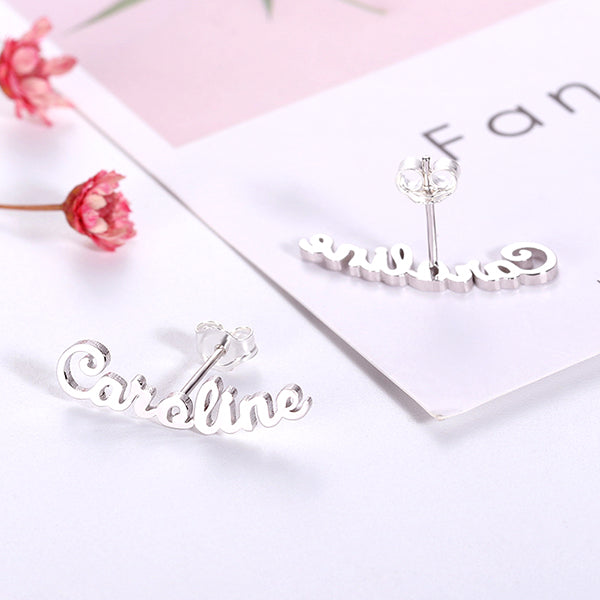 Personalized Name Stud Earrings for Her in Silver, Custom Name Studs for her