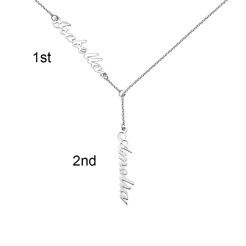 Dainty Personalized Two Names Y-shaped Necklace in Sterling Silver