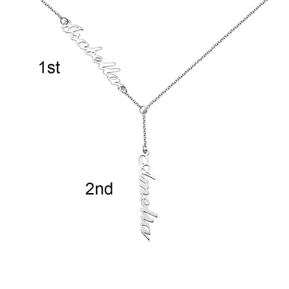 Dainty Personalized Two Names Y-shaped Necklace in Sterling Silver