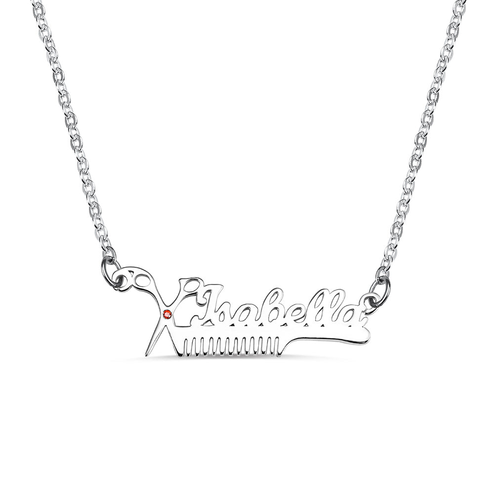Personalized Hairdresser Birthstone Name Necklace