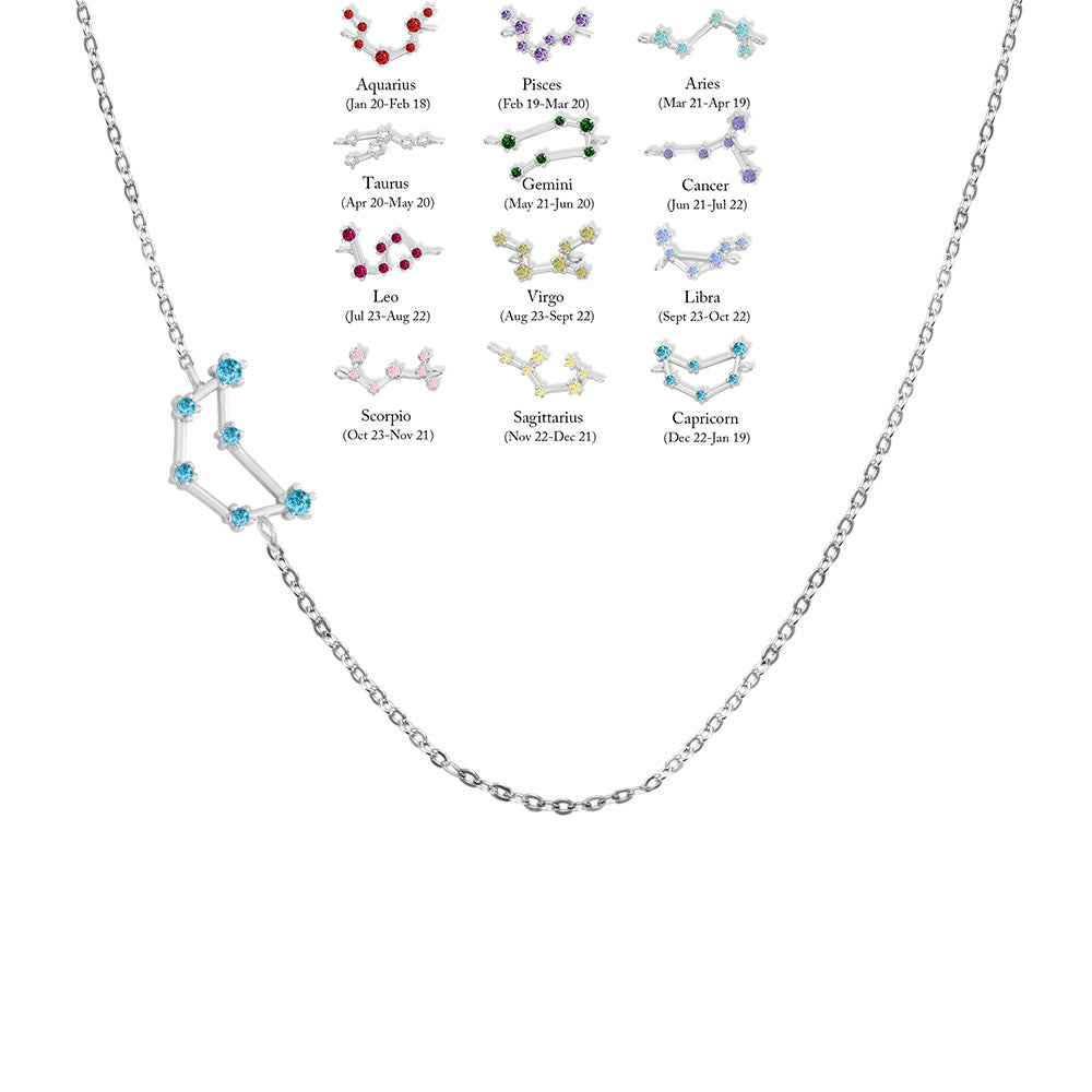 Custom Zodiac Sign Sideway Necklace with Birthstone - Star Style, personalized necklaces for horoscope lovers