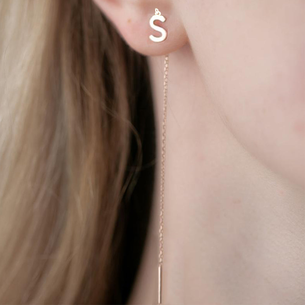 Personalized Letter Threader Earrings, Custom Initial Earing for her