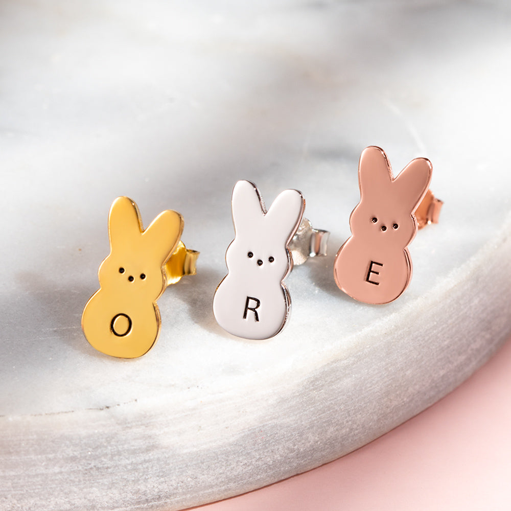 Silver Personalized Rabbit Earrings, Custom Earrings for her