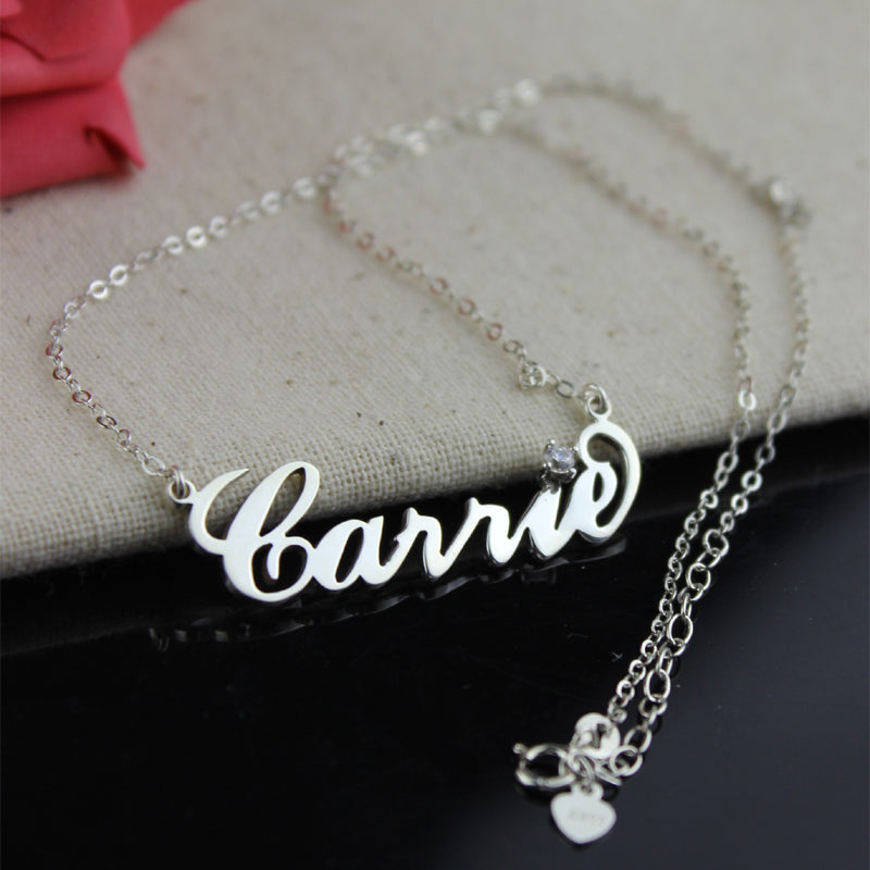 Birth stone Personalized Carrie Necklace, Gold Carrie Necklace, Name Necklace, BirthStone Carrie Name Necklace