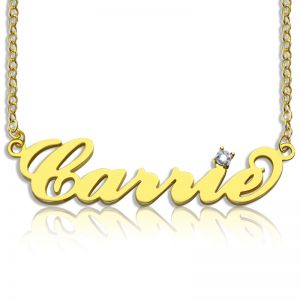 Birth stone Personalized Carrie Necklace, Gold Carrie Necklace, Name Necklace, BirthStone Carrie Name Necklace