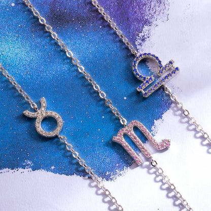 Custom Zodiac Sign Sideway Necklace with Birthstone - Symbol Style, personalized necklace for horoscope lovers