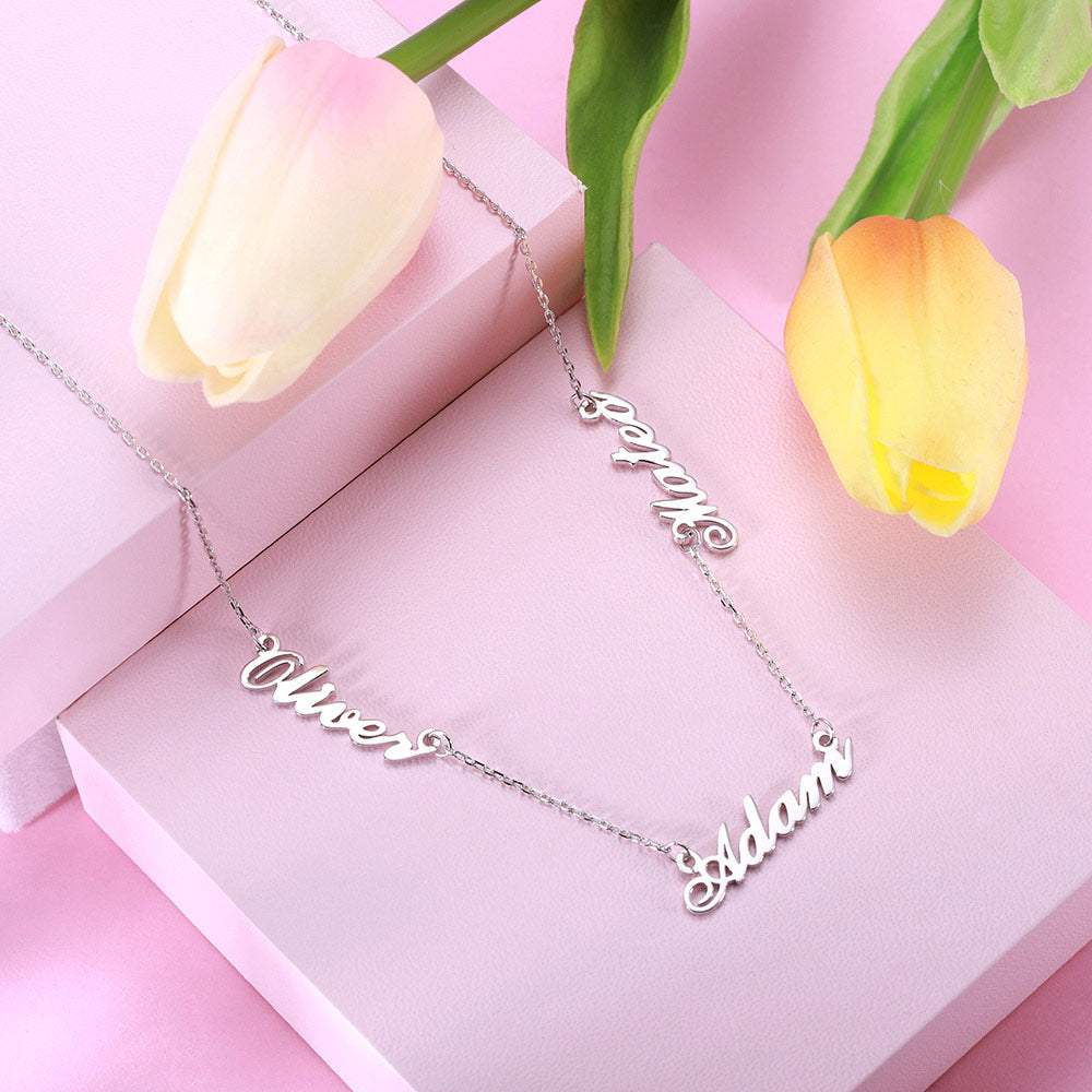 Dainty Personalized Three Names Necklace Stainless Steel