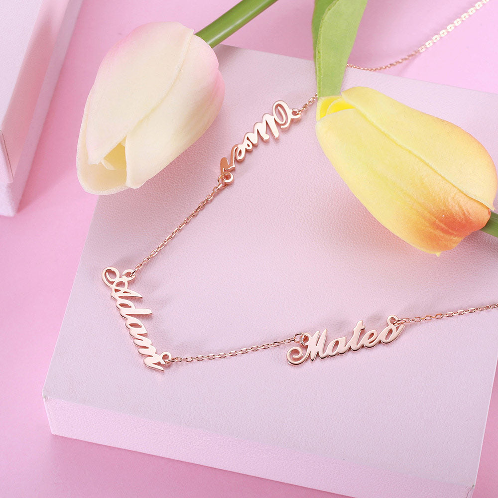 Dainty Personalized Three Names Necklace Stainless Steel