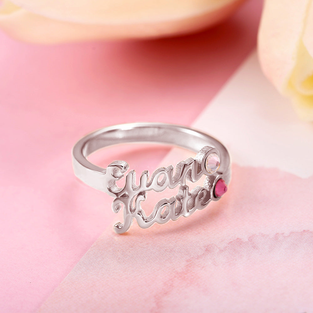 Personalized 1-4 Name Birthstone Ring