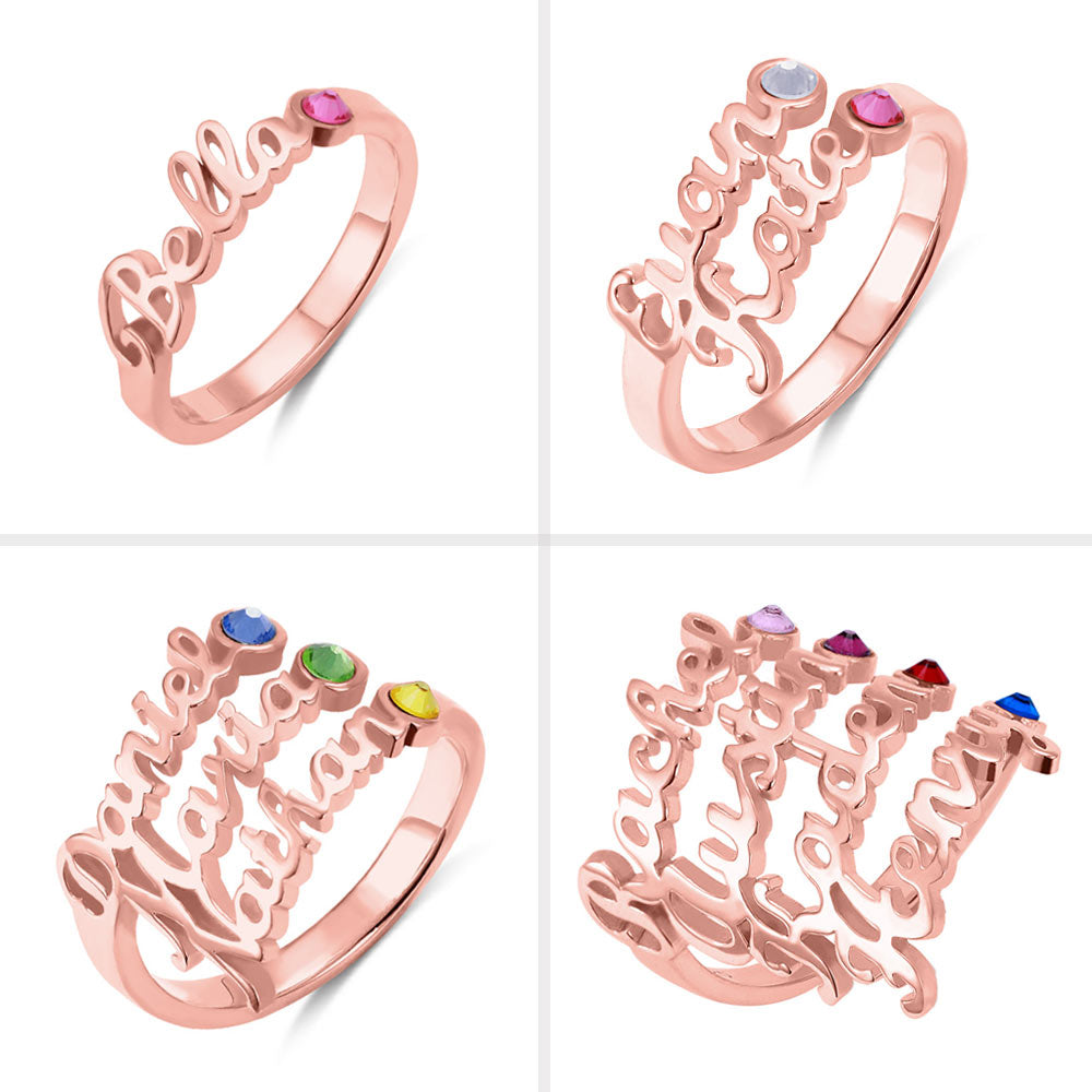 Personalized 1-4 Name Birthstone Ring