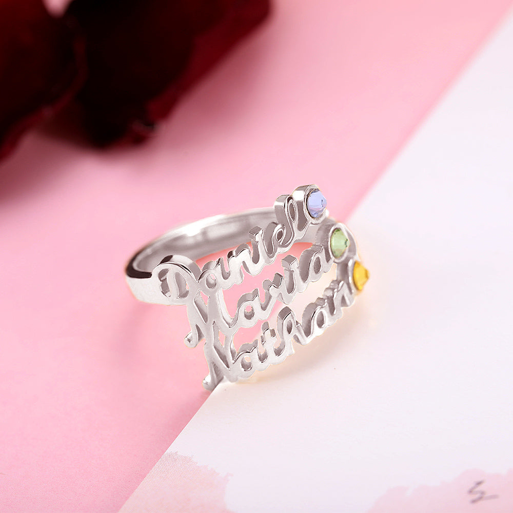 Personalized 1-4 Name Birthstone Ring