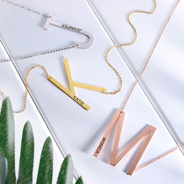 Engraved Sideways Initial Necklace in Silver 925