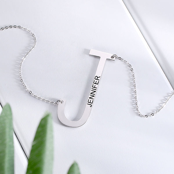 Engraved Sideways Initial Necklace in Silver 925