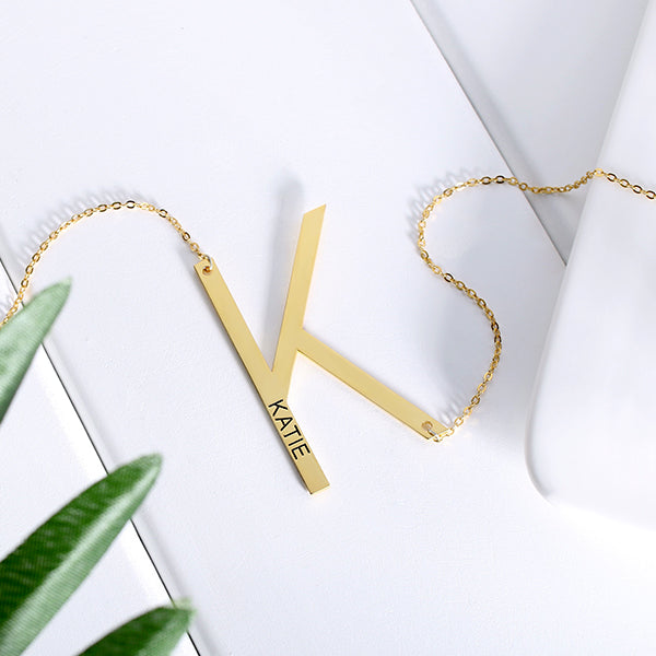 Engraved Sideways Initial Necklace in Silver 925