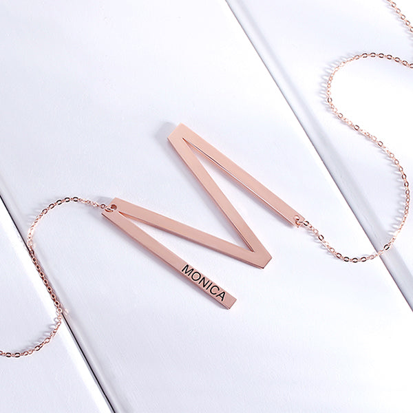 Engraved Sideways Initial Necklace in Silver 925