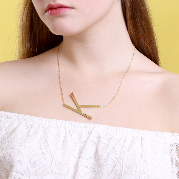Engraved Sideways Initial Necklace in Silver 925