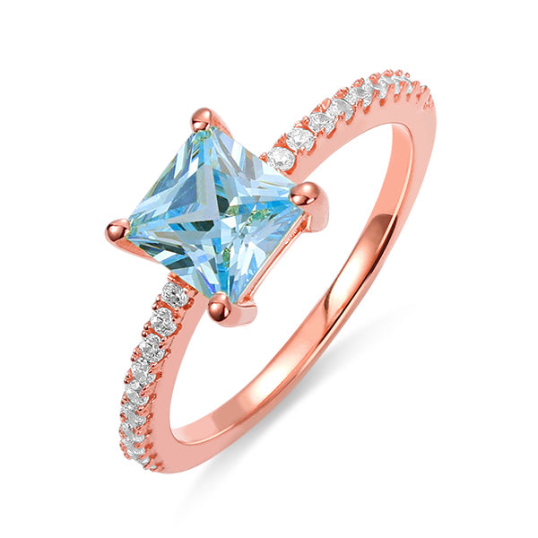 Princess-Cut Birthstone Ring in Rose Gold Full Birthstone