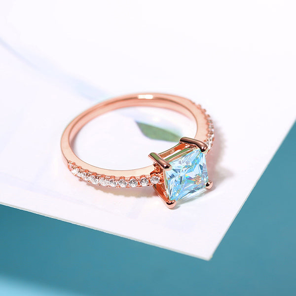 Princess-Cut Birthstone Ring in Rose Gold Full Birthstone