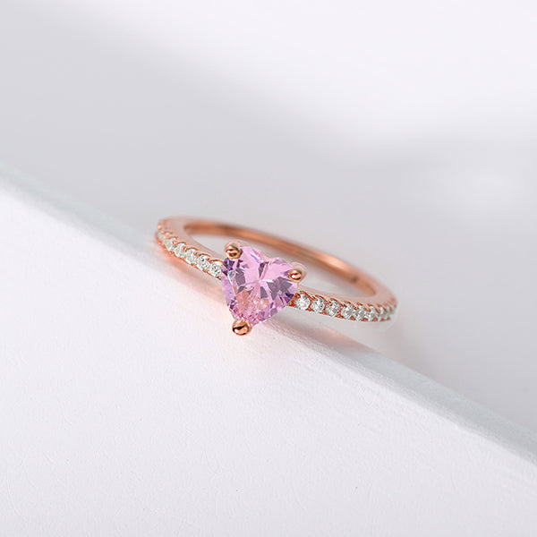 Personalized Heart Birthstone Promise Ring for Women in Rose Gold Full Birthstone