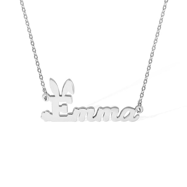Dainty Personalized Name Easter Bunny Necklace Sterling Silver