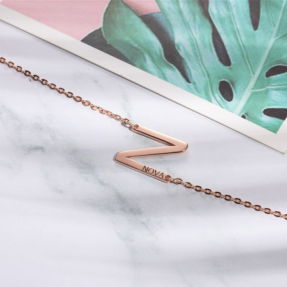 Personalized Sideways 1 Letters Layered Necklace with Names-Sterling Silver 925