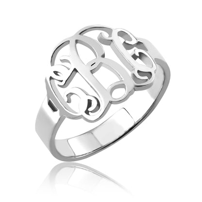 Personalized Sterling Silver Monogram Ring Hand-drawn Font