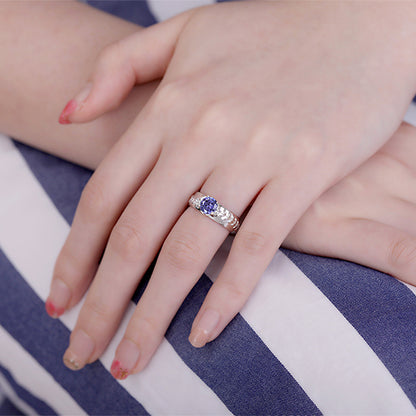 Engraved Baseball Solitaire Birthstone Ring in Silver