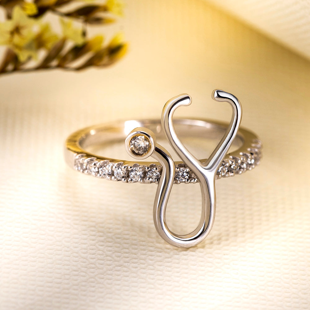 Customized Stethoscope Ring with Birthstone