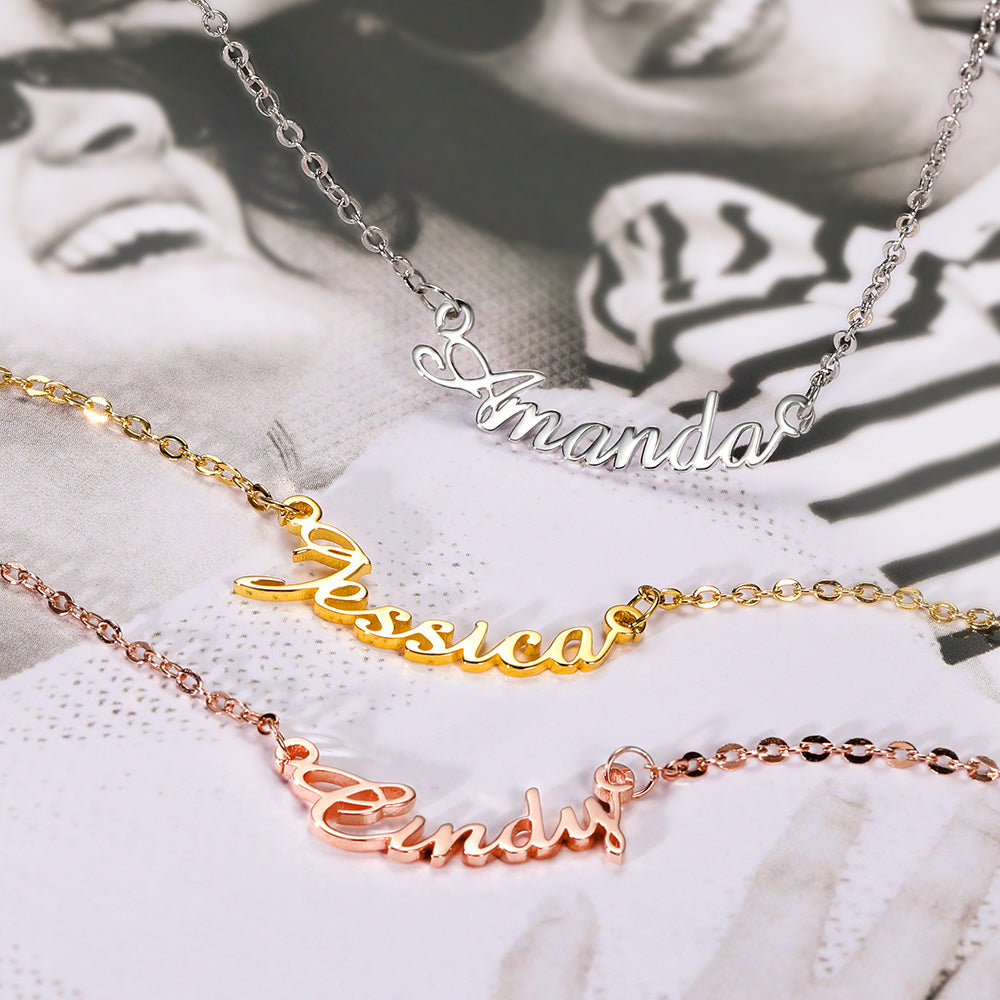 Custom-made Smile Silver Necklace with Name