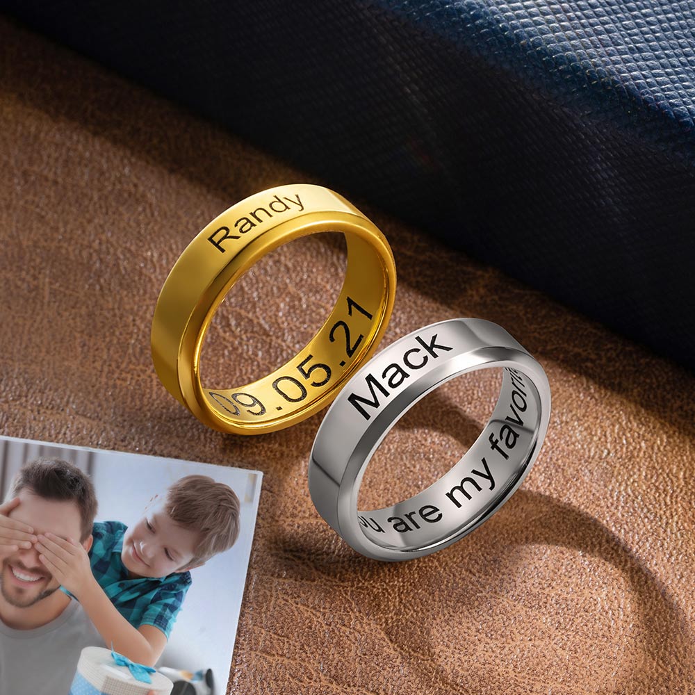 Men's Engraved Ring Stainless Steel Promise Rings